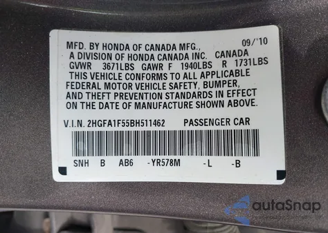 2011 Honda Civic Lx from USA, damaged, VIN 2HGFA1F55BH511462